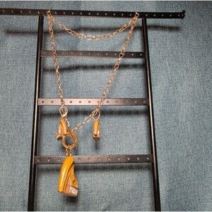 High Heel Shoe Pendant Necklace Gold Tone Rhinestone Y2K
